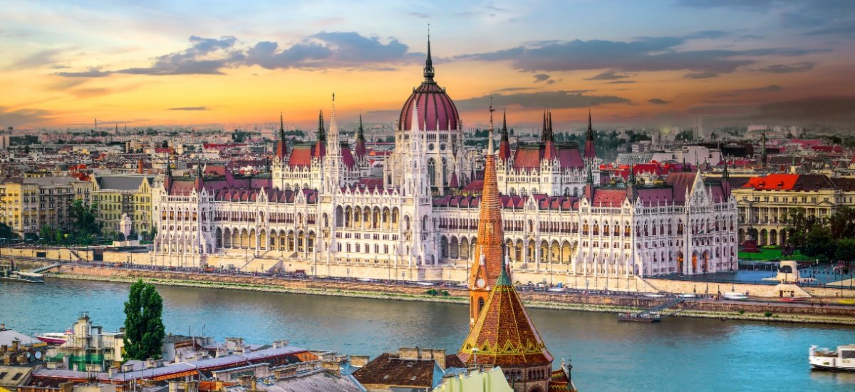 Budapest parliament building and Danube river